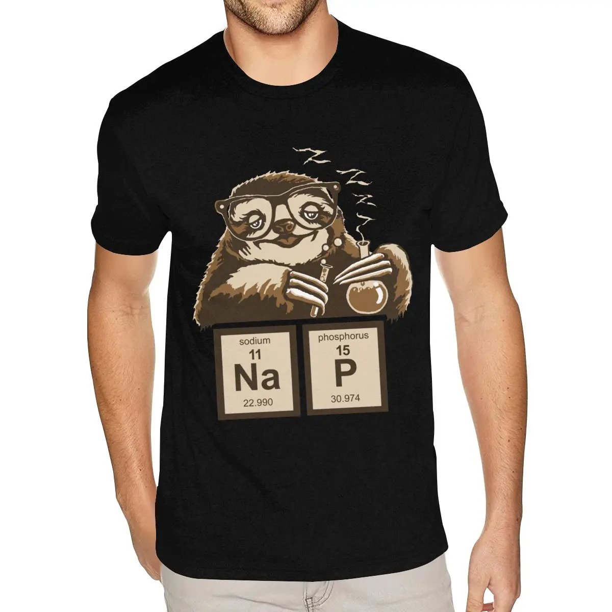 

Черная футболка с изображением ленивца и открытым ворсом для мужчин, графическая футболка с короткими рукавами из плотного хлопка, черные футболки с круглым вырезом