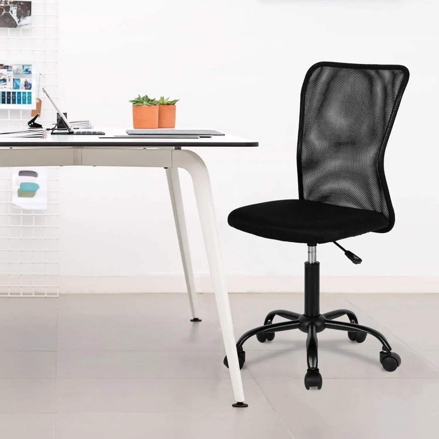 Comfortable Mesh Mid-Back Computer Chair Armless Lumbar Support Adjustable Swivel Rolling Home Office