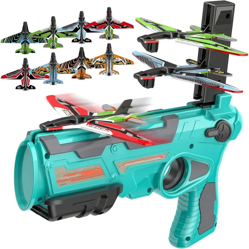 Ejection Aircraft Gun Foam Glowing Glider Model Aircraft Game with One-button Ejection Suitable for Toys for Children Aged 4-12