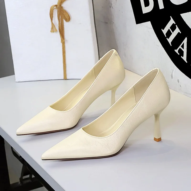 Sexy European Women'S Pumps And Heels Pointed Toe Slip On Low Cut Stiletto High Heels Elegant Women'S Shoes For Woman