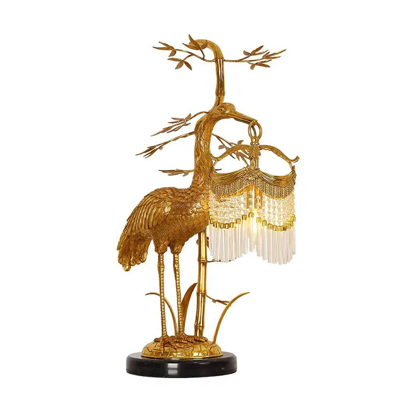 

Cross-border French all-copper table dewaxing crane villa luxury atmosphere living room study bedroom bedside retro lighting