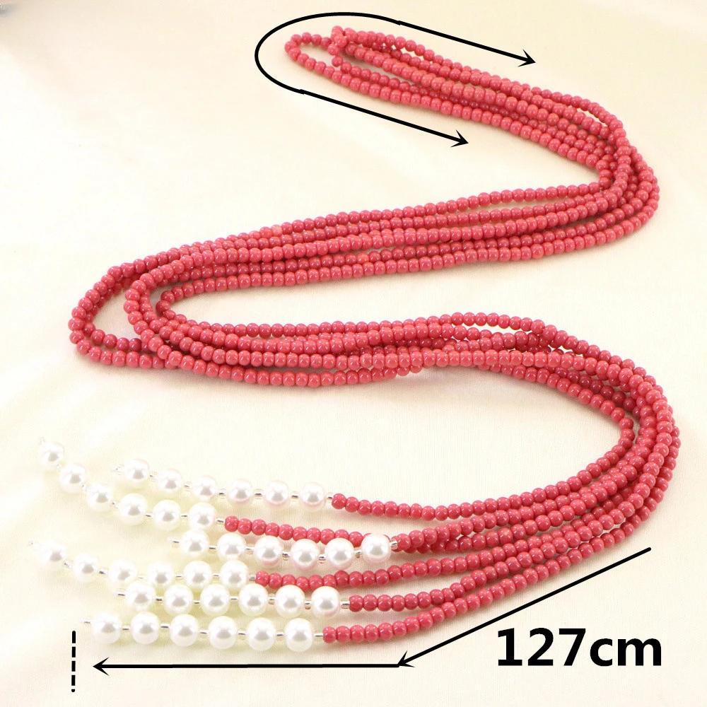 Stunning 127cm Pink Coral Pearl Necklace for Women Long Layered Necklace Fashion High Quality Choker Wholesale Birthday Gift