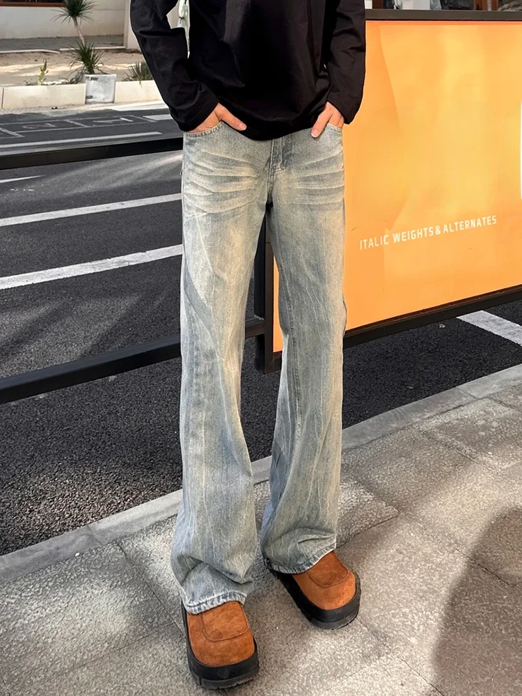 

American Sle Waed Bamboo Fiber Men's Jeans Straight Leg Vintage High Street Trend Autumn Faion Casual Loose Fit