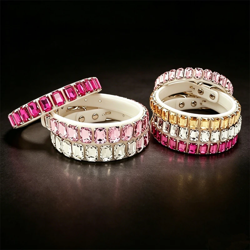 Glitzerndes Strass-Hundehalsband Weißes PU-Leder Katzenhalsband Funkelndes Kristall-Haustierhalsband Verstellbar für Hunde Tägliche Spaziergänge Party-Deko