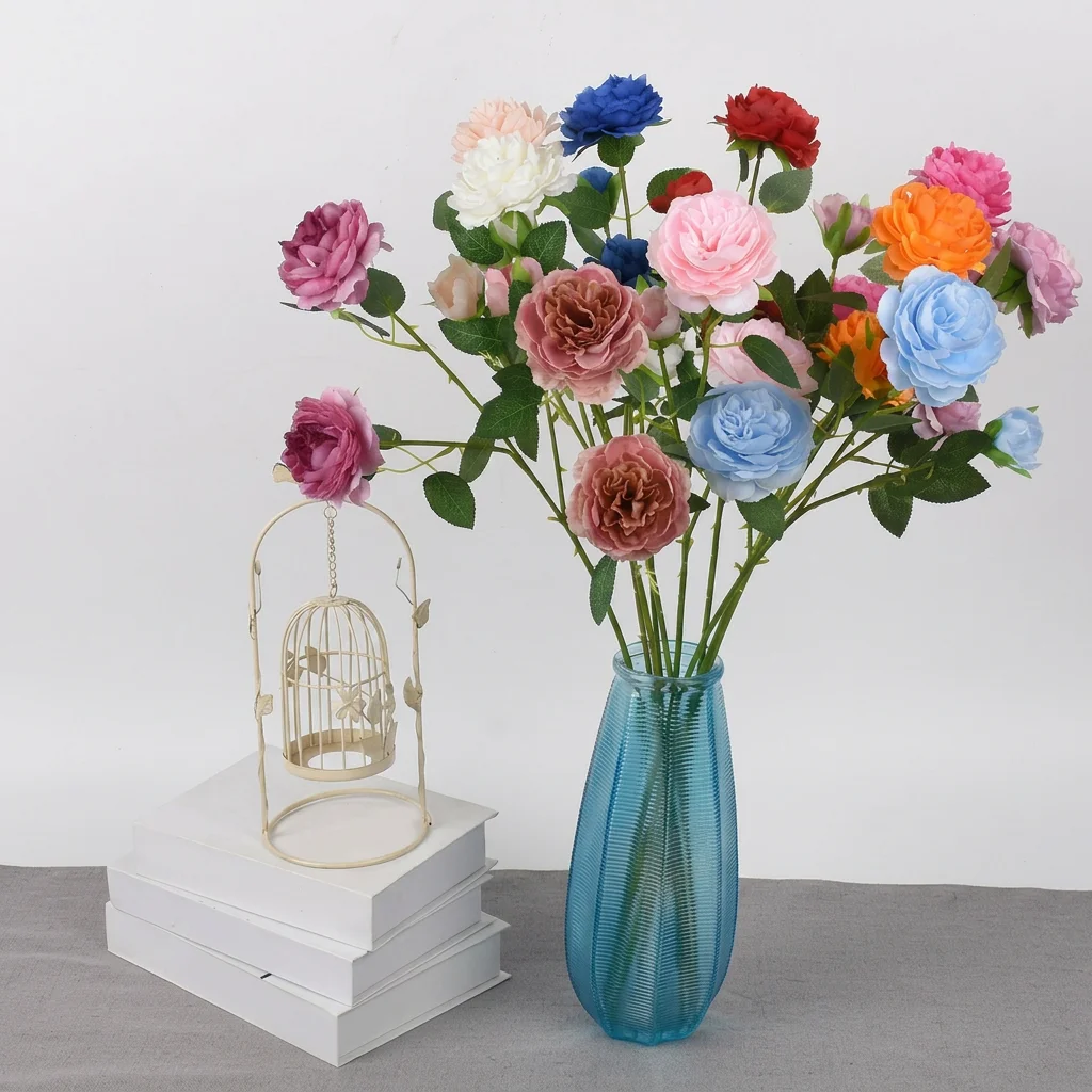 Artificial Peony Flowers Quality Silk Faux Floral Arrangement Silk Cloth Peony Elegant 3 Heads Peony Simulation Flower For Event
