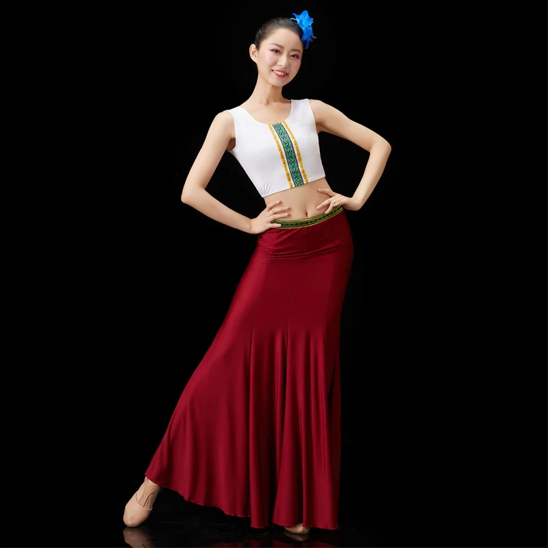 Dai Dance Costume Elastic Peacock Dance Dress Performance Costume Fishtail Skirt National Hmong Practice Skirts Festival Outfit