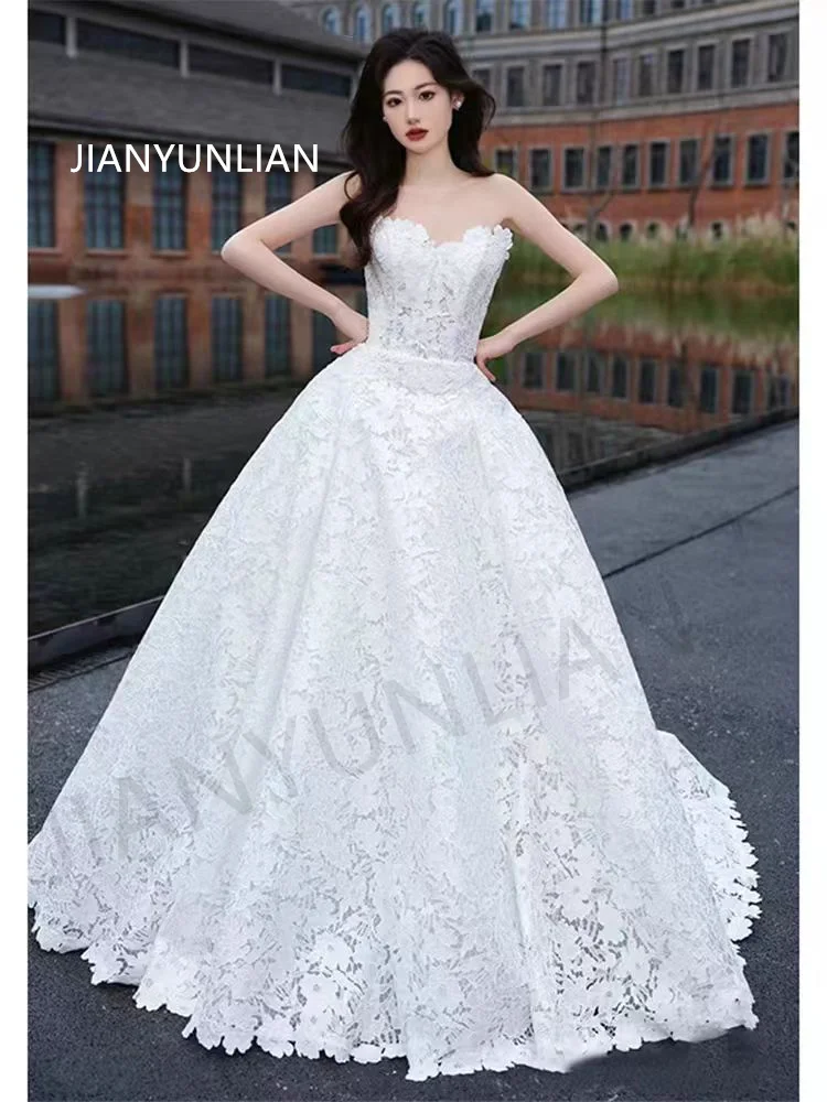 

Strapless A Line Wedding Dress 2025 Court Train Lace Wedding Gown vestidos de noviaсвадебное платье robe de mariéepa