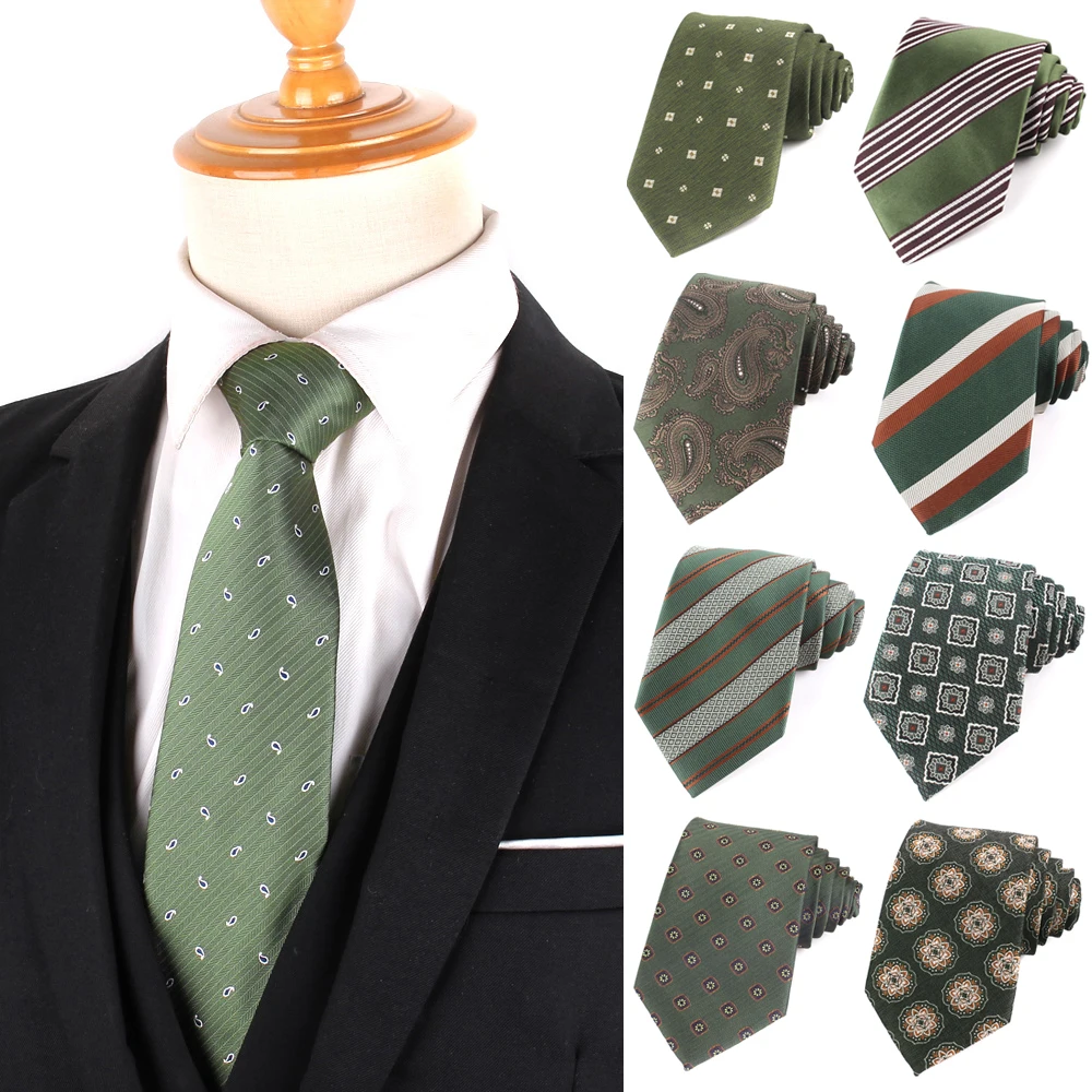 Corbata de boda para hombres y mujeres, corbata de cuello verde militar para fiesta, corbatas Jacquard casuales, corbatas de cuello de traje para