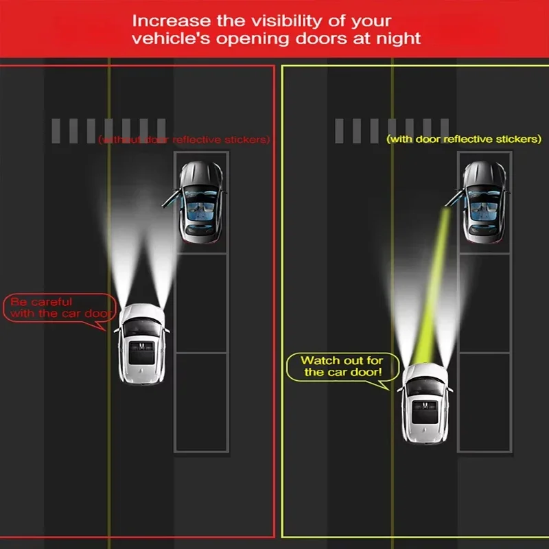 4 Stück Reflektierende Autotür-Aufkleber Sicherheits-Öffnungswarnung Reflektorband Aufkleber Auto Außen- und Innenreflektor-Aufkleber Amagi – Detail 3