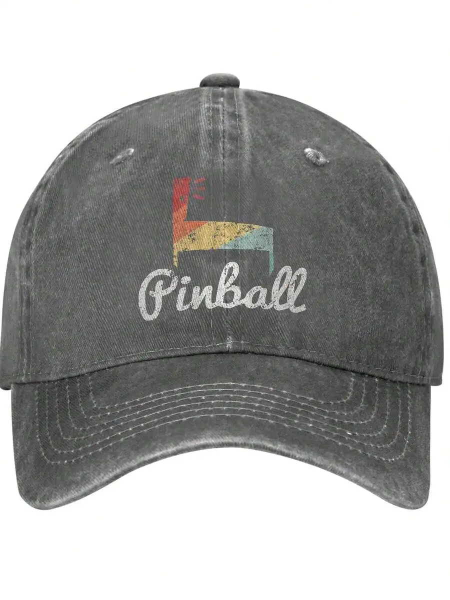 

Vintage Pinball Printed Baseball Cap Adjustable Washed Denim Trucker Hat For Adults