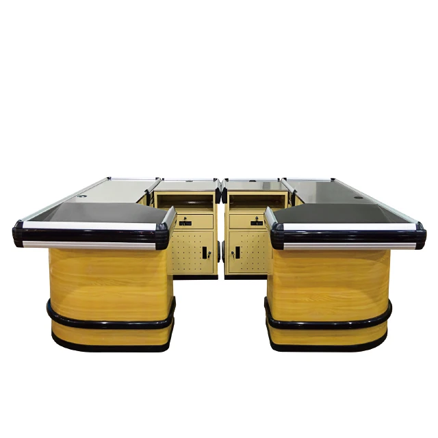 Custom color and size durable metal supermarket convenience store checkout counter with cabinet