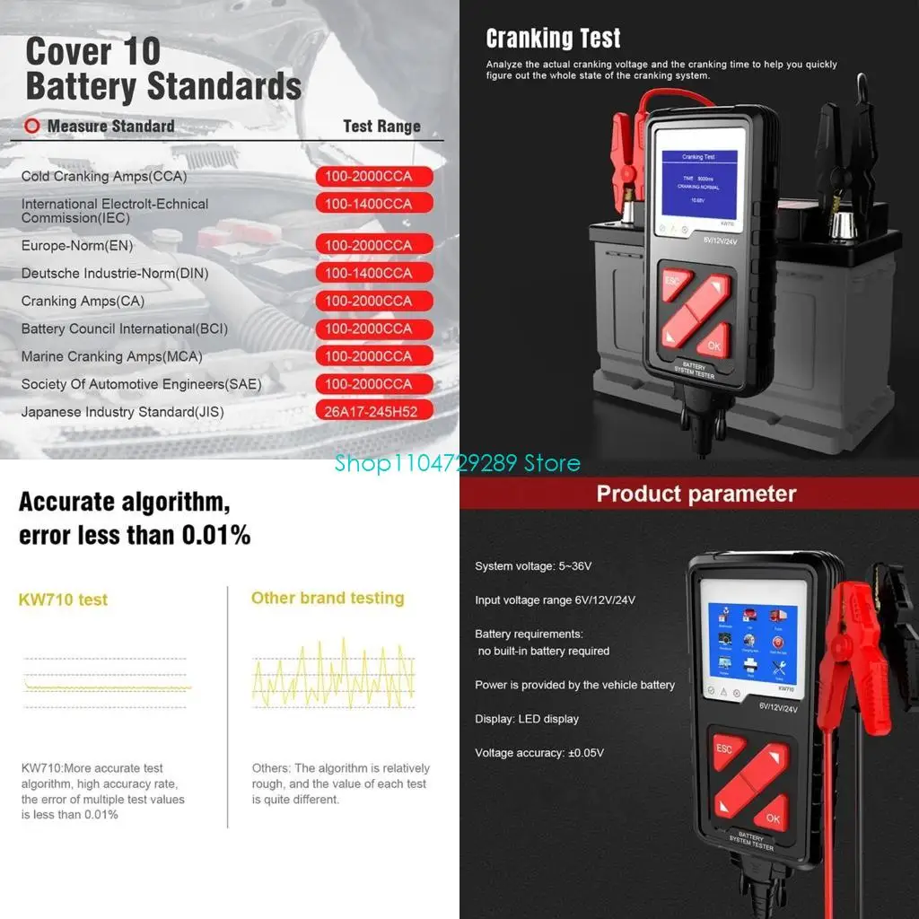 

D8KE KW710 Truck Cranking Charging CircutsTester Battery Motorcycles Trailer