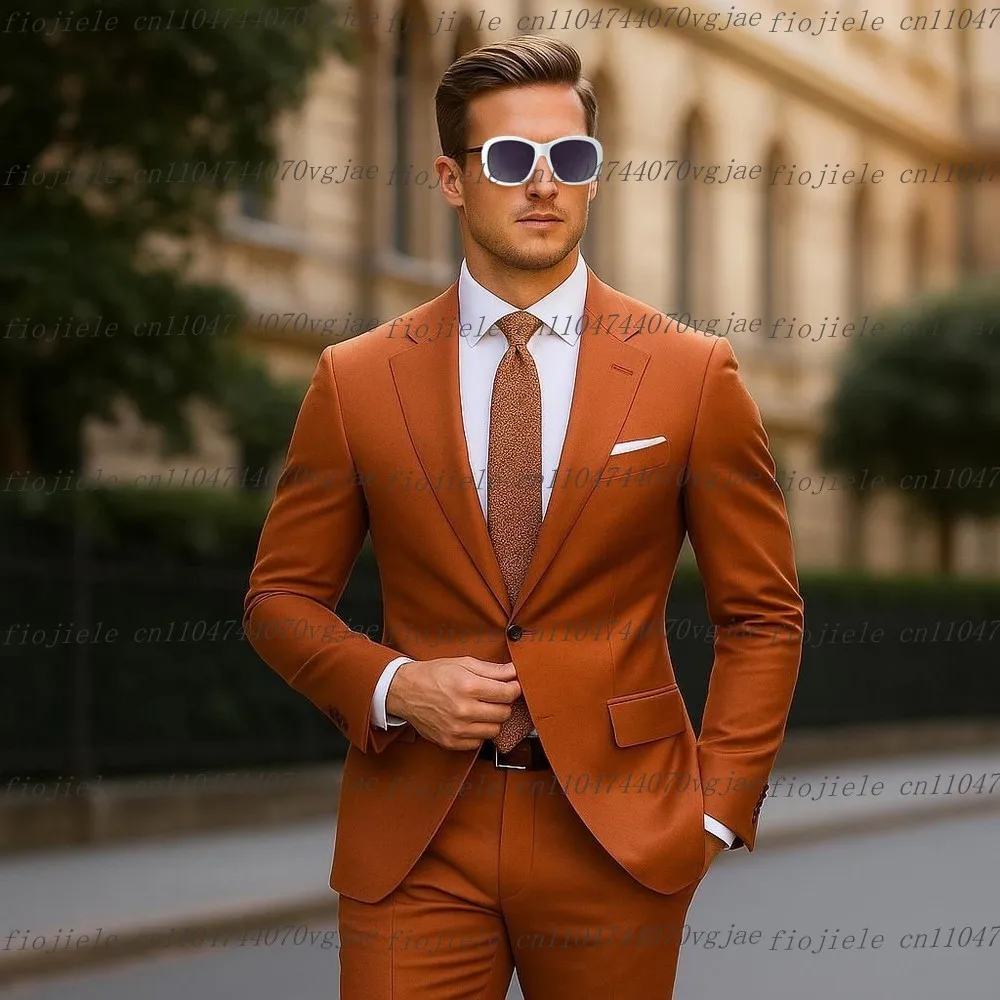 

Темно-оранжевый мужской костюм на заказ, официальный случай, свадьба, вечеринка, жених, жених, деловой выпускной, мужские смокинги, комплект из 2 предметов, куртка, брюки