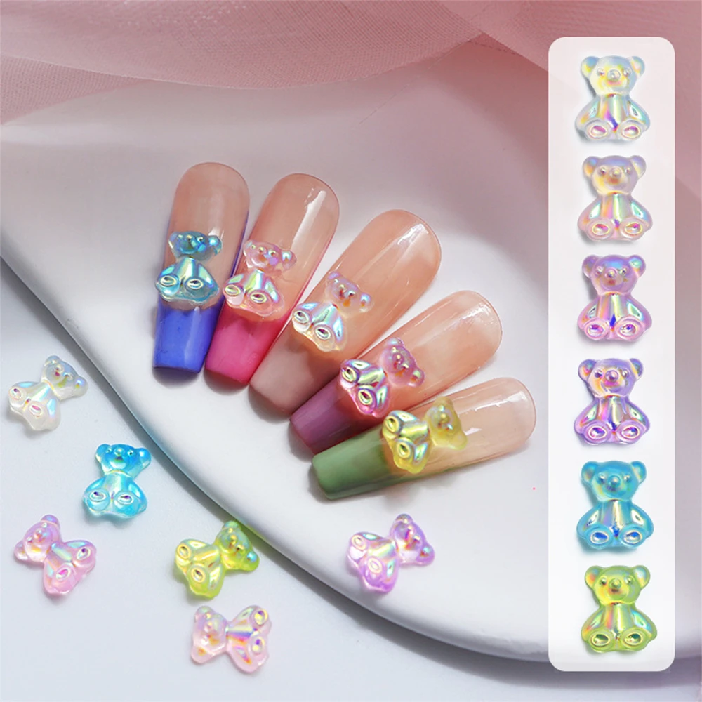 30 White Ribbon Resin Bow Nail Not Easy To Fade Or Break Fashion Design 100 Mini Resin Gum Bear Nails Lightweight And Durable