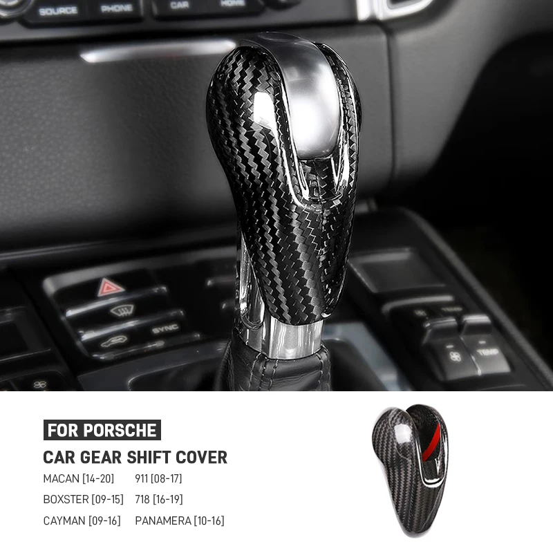 

Настоящее углеродное волокно, автомобильная накладка на головку переключения передач, наклейка для Porsche MACAN Boxster Panamera Cayman 718 911 2009-2020, аксессуары