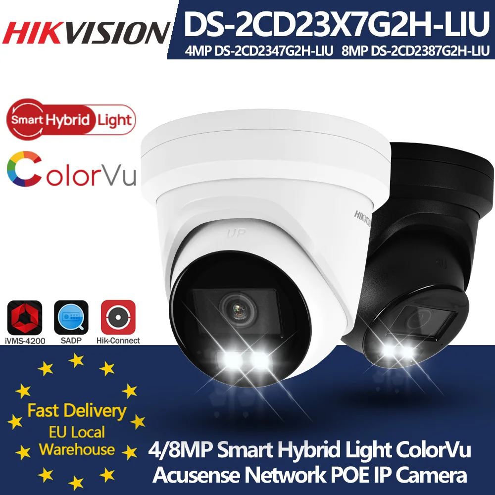 Hikvision DS-2CD2387G2H-LIU 8MP 4K Acusense Smart Hybrid Light ColorVu POE IP-Kamera, integriertes Mikrofon, SD-Steckplatz, IP67 CCTV-Überwachung