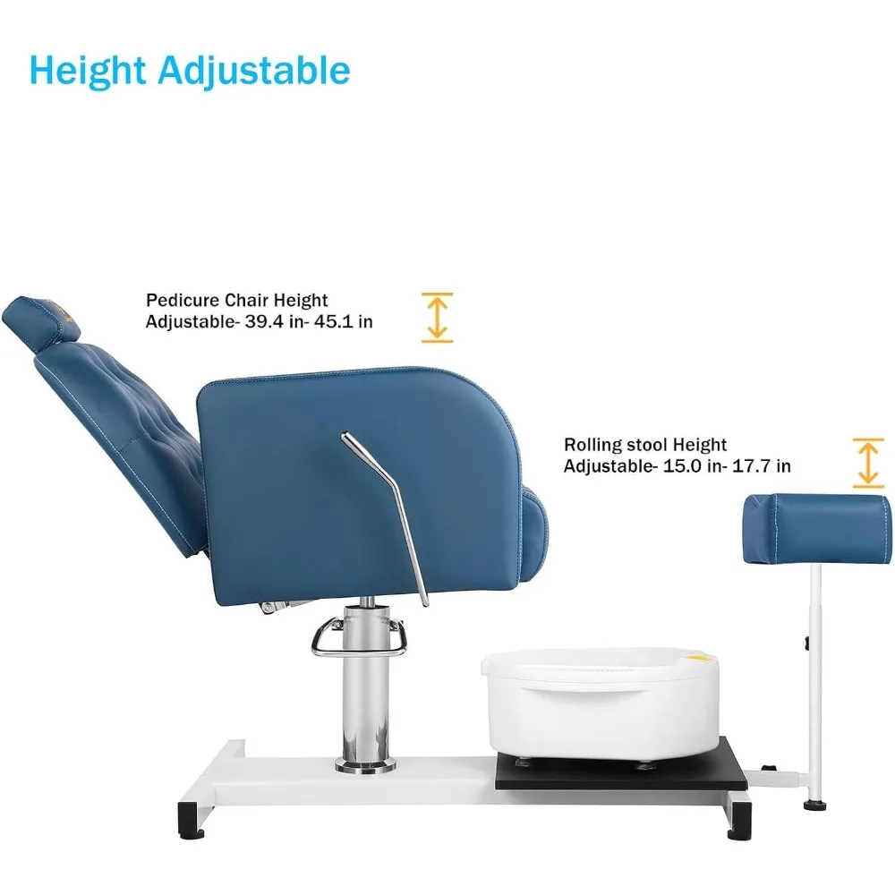 Pedicure Chair with Massage Foot Bath Pedicure Unit Station, Hydraulic Pedicure Chair 360 ° Rotation Height Adjustable Blue
