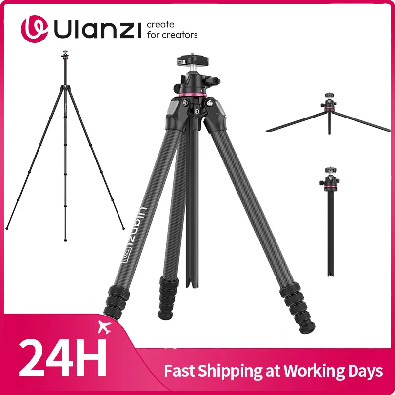 Ulanzi TZ01 Vielseitiges 2-in-1 Carbonfaser-Stativ Max. 1,6M Stativ mit Mini-Stativsäule für DSLR-Kamera für Outdoor-Reiseaufnahmen
