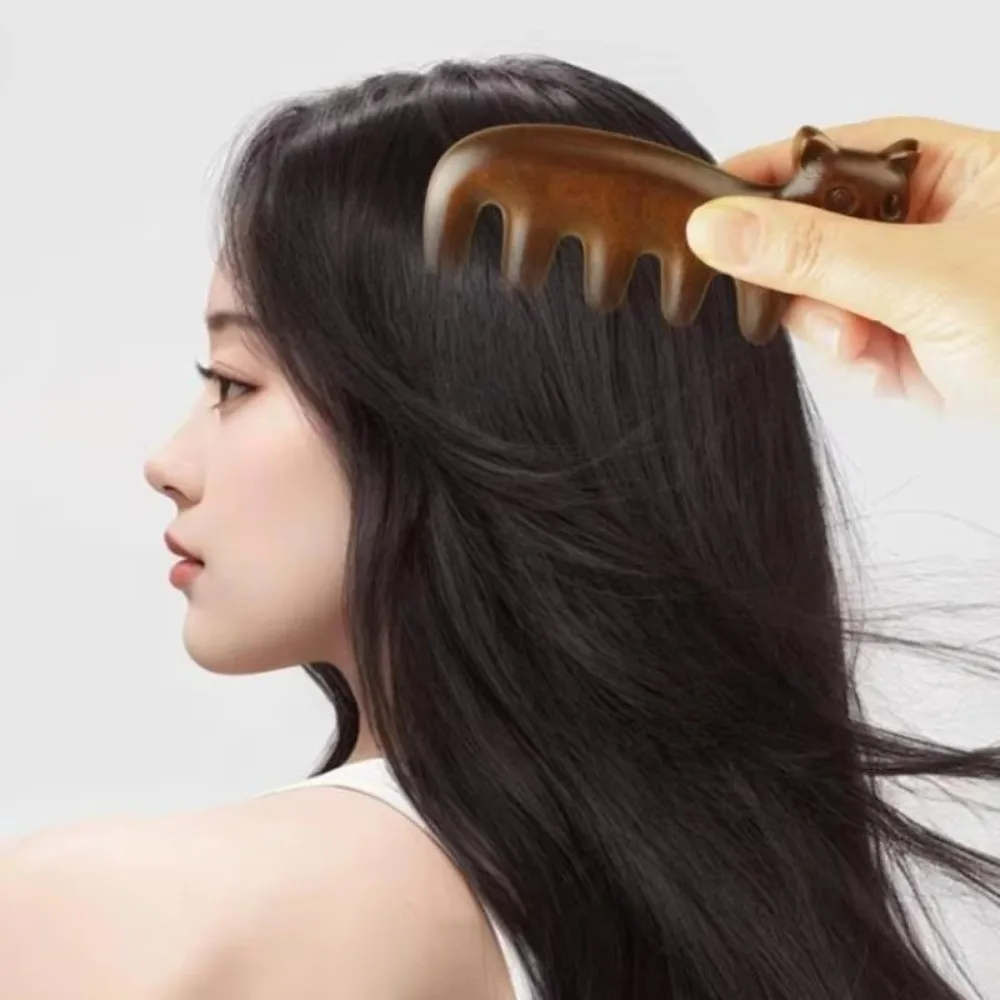 Cat Shape Sandalwood Hair Comb Portable Size Multifunctional Head Massage Comb Handmade Help Blood Circulation Five Teeth Comb
