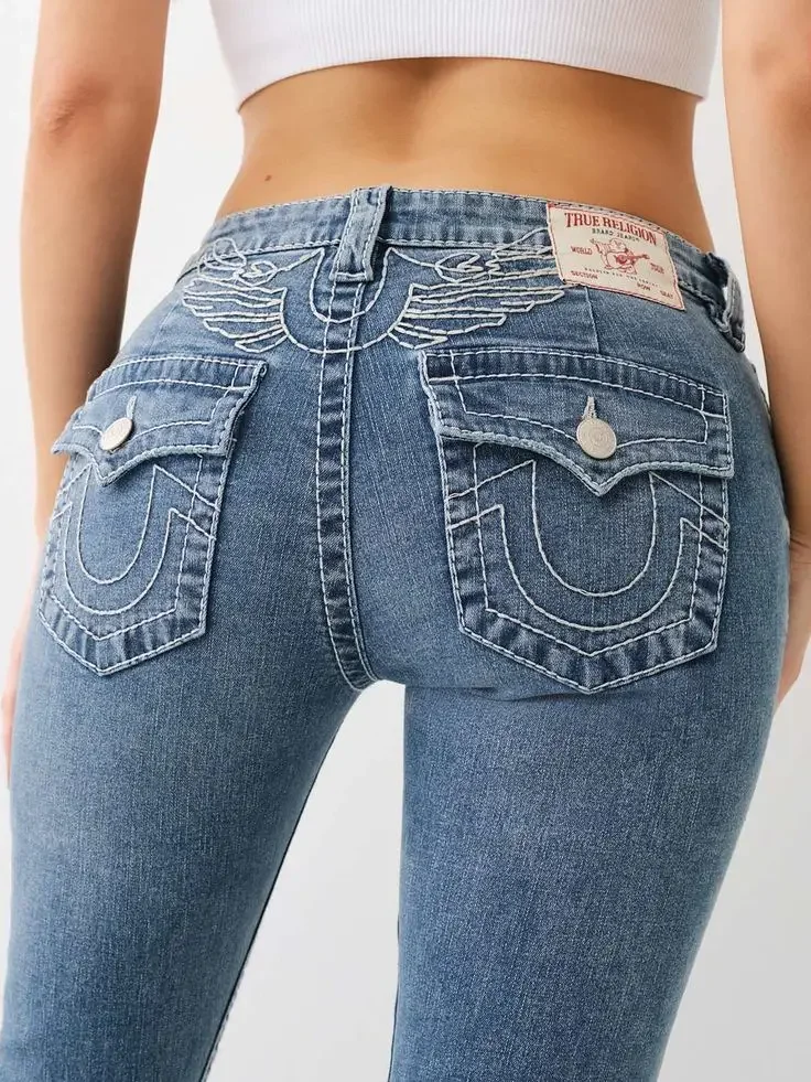 Retro buda logotipo etiqueta bordado azul baggy jeans mulher gótico calças de perna larga americano y2k harajuku streetwear