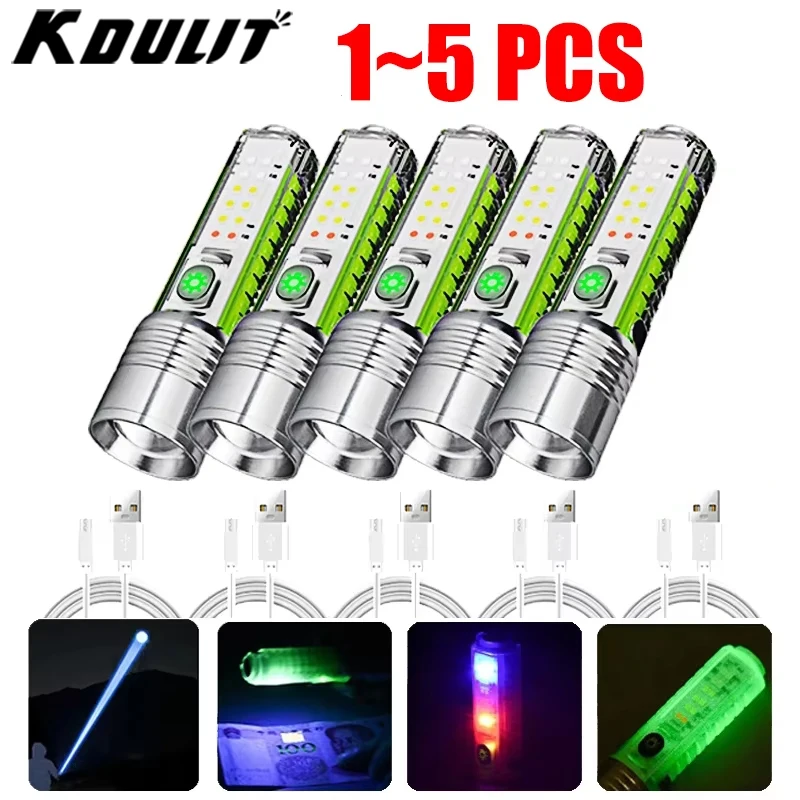 

KDULIT Multi Function Flashlight Torch Key Chain Laser Portable Flashlights USB Rechargeable Outdoor Camping Fishing Torch Light