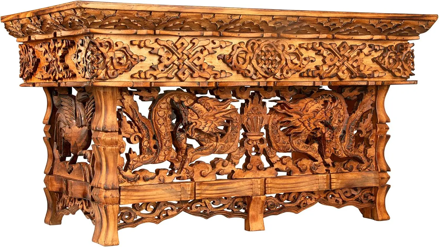 Mesa de Altar pequeño, mesa de meditación, mesa de Puja, budista Wiccan de madera, mesa de té japonesa, dragón de lado bajo pequeño (Grande)