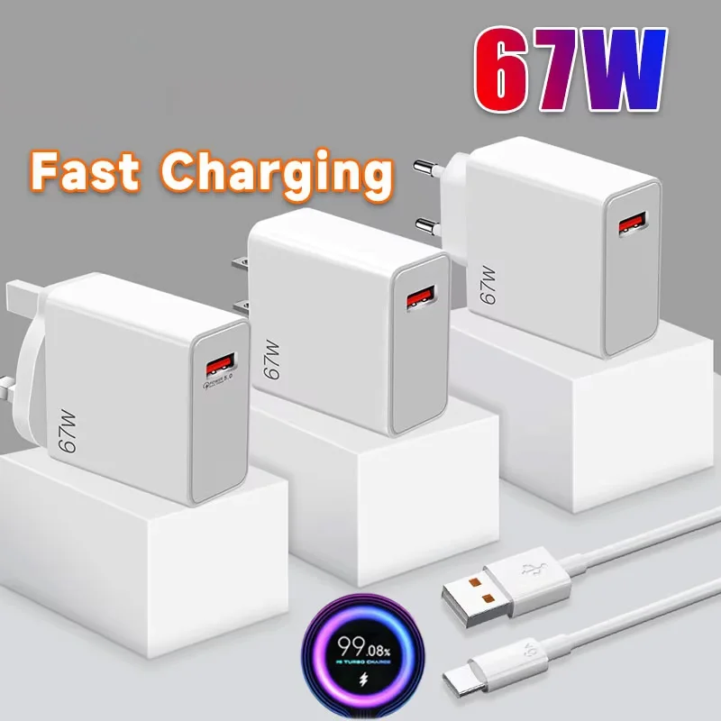 Original 67W USB Charger Power Adapter 6A Type C Cable GaN  Charging Adapter (EU, US, UK)  For Xiaom