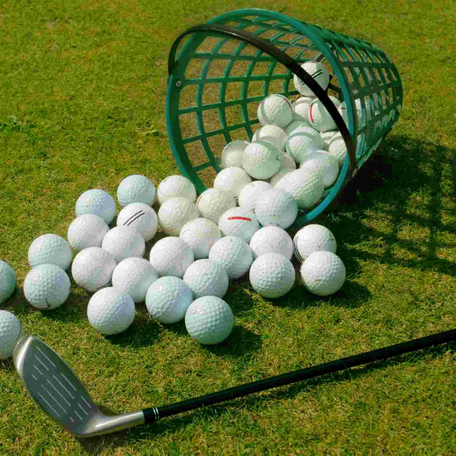 Basket with Lid Ball Carrying Bucket Range Buckets Metal Green Golfball Hoop Man