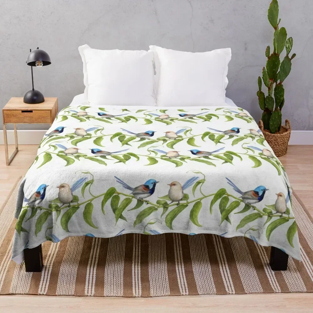 Variegated Fairy-Wrens - by Nadya Neklioudova Throw Blanket Beach Giant Sofa Bed Thin Blankets