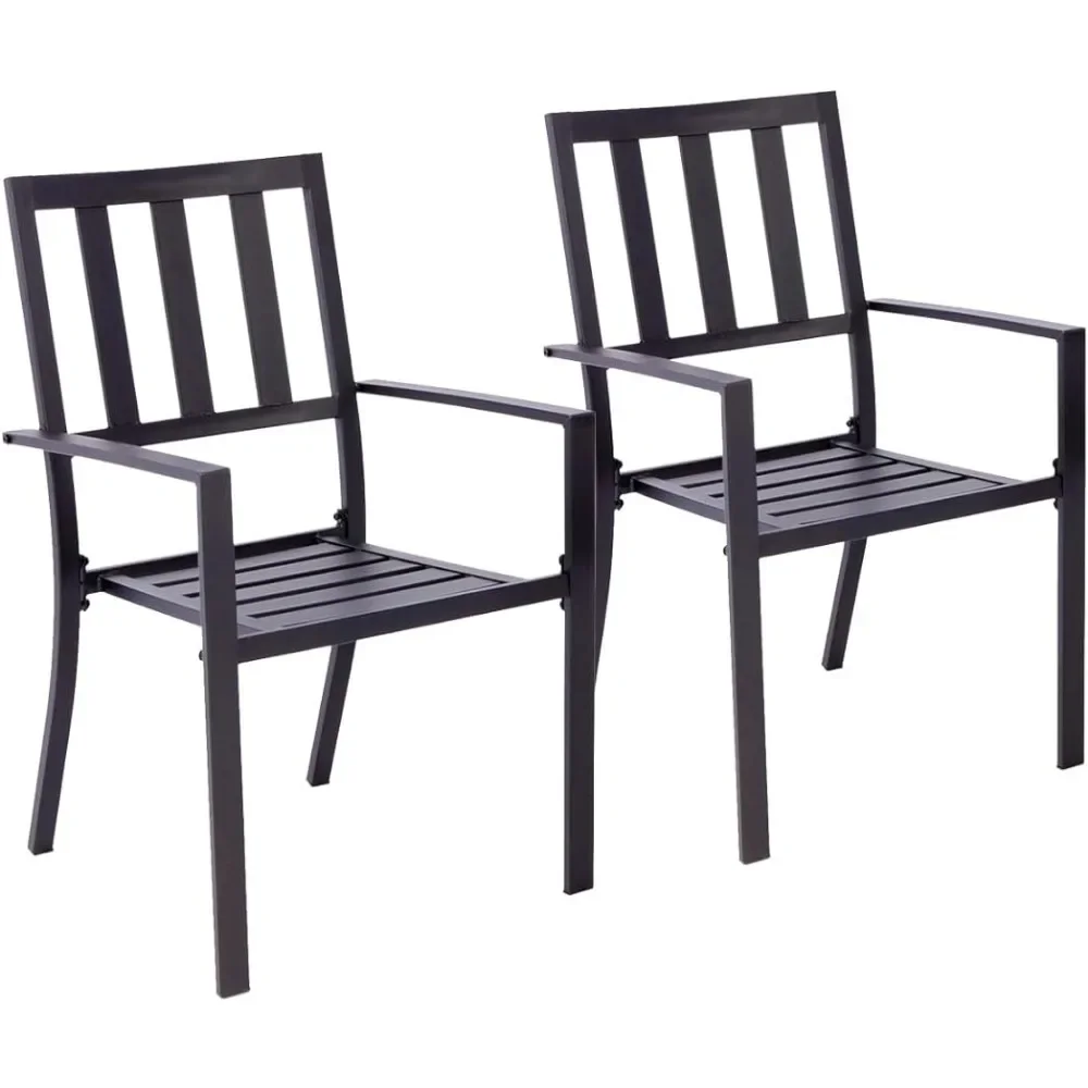 Chair Set Garden Backyard Outdoor Metal Chair with Armrest Support 325 pounds, Set of 2, Standard, Black Stripe