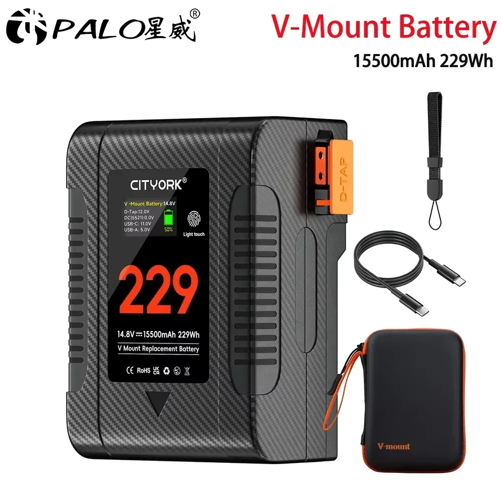 

V Mount Battery BP-229 V-Lock BP Portable Bateria with PD 65W Fast Charge Cable for Sony Camcorder Camera Video Light Blackmagic