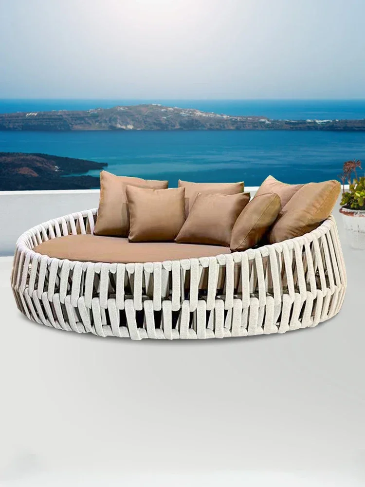 Outdoor pull rope bed courtyard large round bed open-air sunshade bed