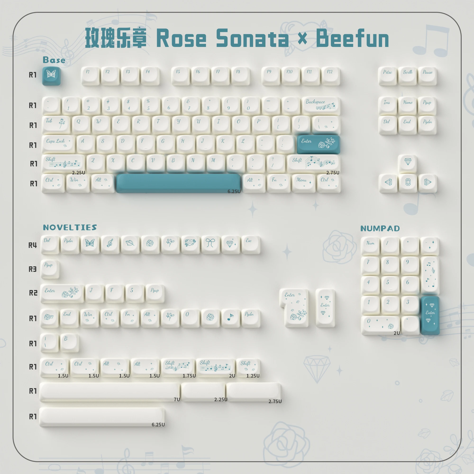 Rose Sonata Theme Tastenkappen MOA-Profil Thermosublimations-PBT-Tastenkappen Minimalistische Tastenkappen für MX Mechanische Tastaturen