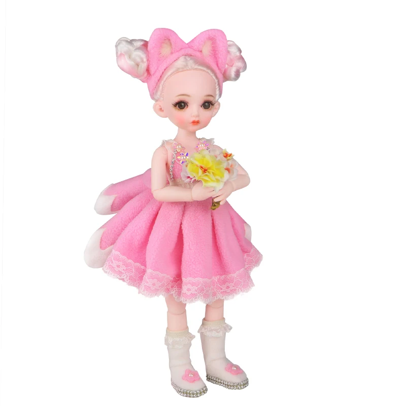 1/6 Pink Fox Girl Doll 32cm Height Doll Full Set 24 Joint Body Movable Pink Skin Lovely Girl\'s Birthday Gift Toys for Children