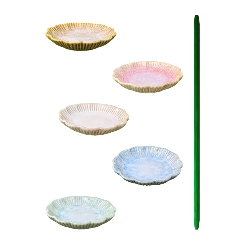 Decorative Ceramic Bird Bath Set of 2 with Fluted Bowl and Stake Base for Garden Balcony Display and Yard Use Area B03E