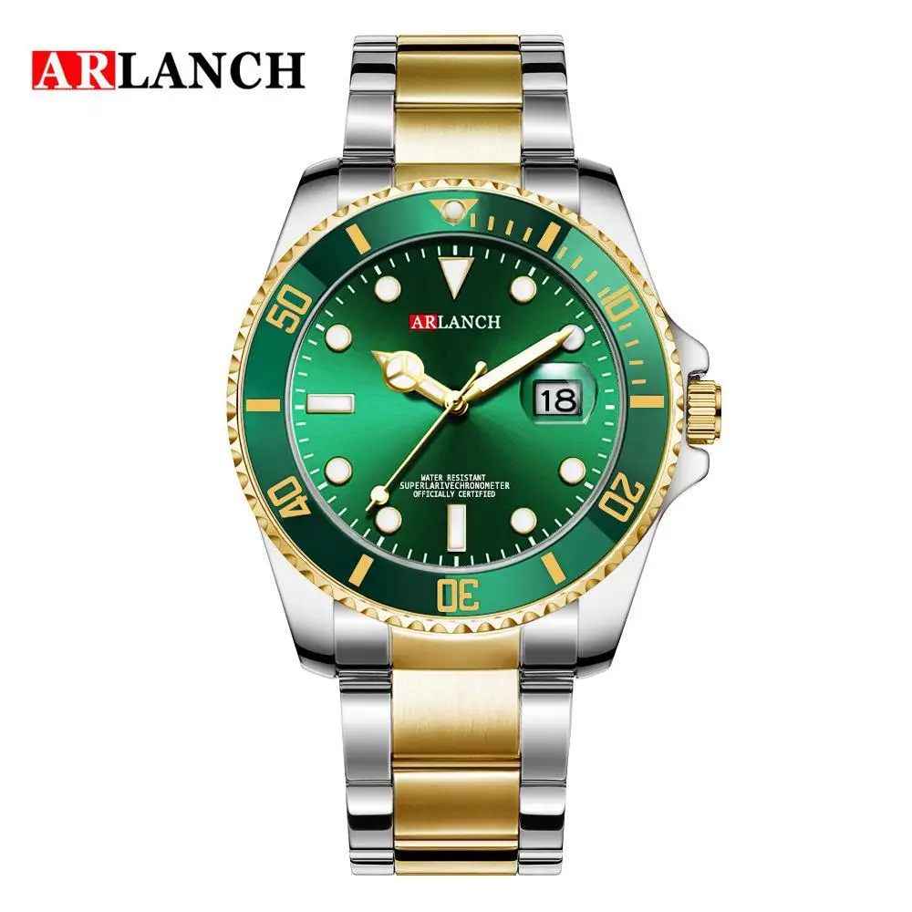 Luxury Waterproof Business Men's Wristwatch Green Stainless Steel Watches for Men Fashion Quartz Watch for Male