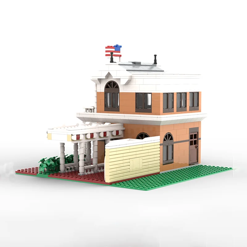 Blocos de Construção Moc de Vista de Rua da Cidade, Modelo de Arquitetura Americana, Tecnologia de Construção, Blocos Modulares, Brinquedo de Construção, Presente