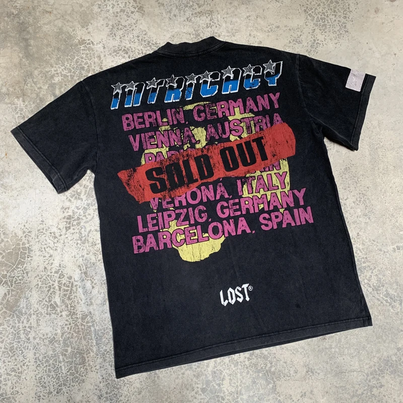 Ретро хип-хоп стиль Street Lost Intricacy 2025 последняя модная брендовая футболка трендовая женская футболка с коротким рукавом с принтом головы LOST