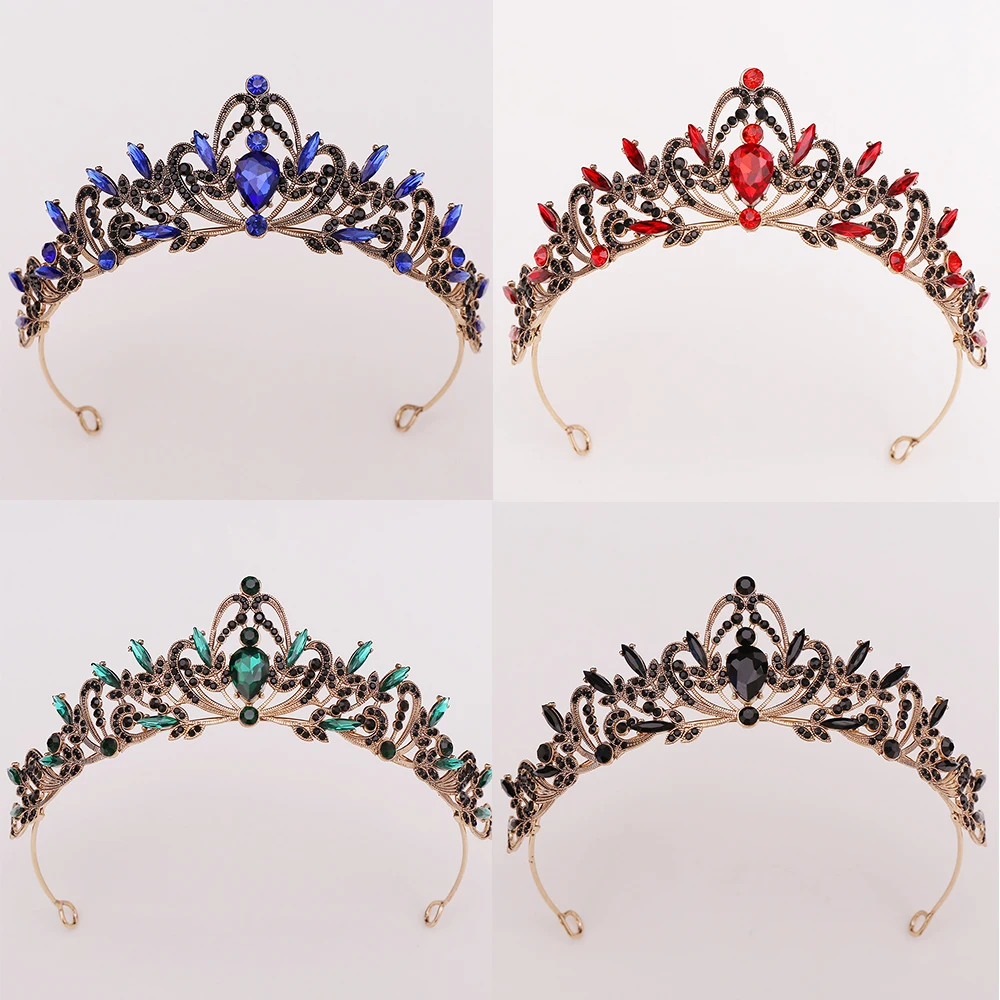 تاج الزفاف الباروكي الكلاسيكي الأسود لوكس كريستال - غطاء رأس التاج الملكي لحفلات الزفاف وحفلات أعياد الميلاد والمناسبات الرسمية