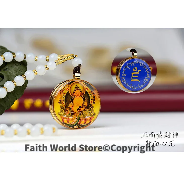 2PCS Greco-Buddhist pocket travel efficacious Mascot Safety Bless Yellow Jambhala Vajrasattva buddha COPPER Pendant Amulet box