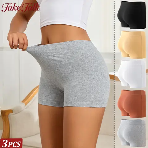 3PCS/SET Cotton High Waist Boyshort Safety Shorts Women Long Leg Anti Rolling Edge Anti Chafing Breathable Solid Color Underwear