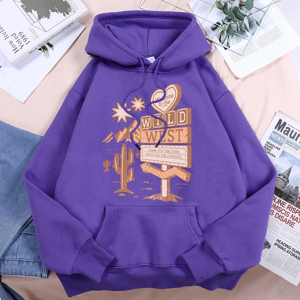 

Welcome To The Wild West Printing Womens Sport Shirts Vintage Comfy Hoodies Fashion Drawstring Sportwear Classic Stylish Tops
