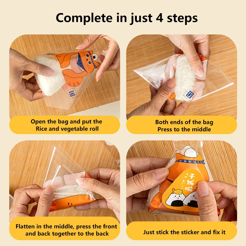 

100Pcs Lovely Cartoon For Triangle Rice Ball Packaging Bag Onigiri Wrapper Seaweed Sushi Bag Sushi Making Mold Bento Accessories