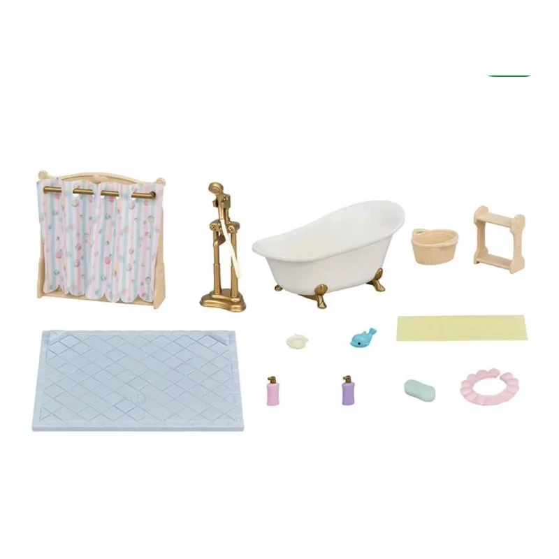 Sylvanian Families-Ensemble de jouets de maison de jeu, accessoires originaux, vêtements, meubles, couvertures, baignoire de salle de bain, cadeau de bain, nouvel an, 2023