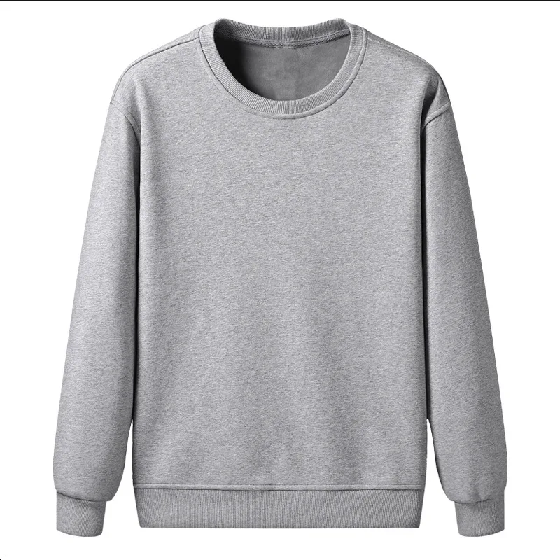 Autumn Winter Round Neck Plush Hoodie for Men Plush and Thick T-shirt Korean Large Solid Color Bottom Top