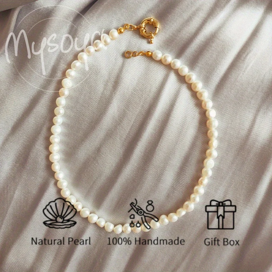 

MYSOYA 5-6 мм ожерелье из пресноводного жемчуга с морской застежкой, подарочная коробка, ювелирные изделия унисекс для свадьбы, дня рождения, Рождества, Нового года