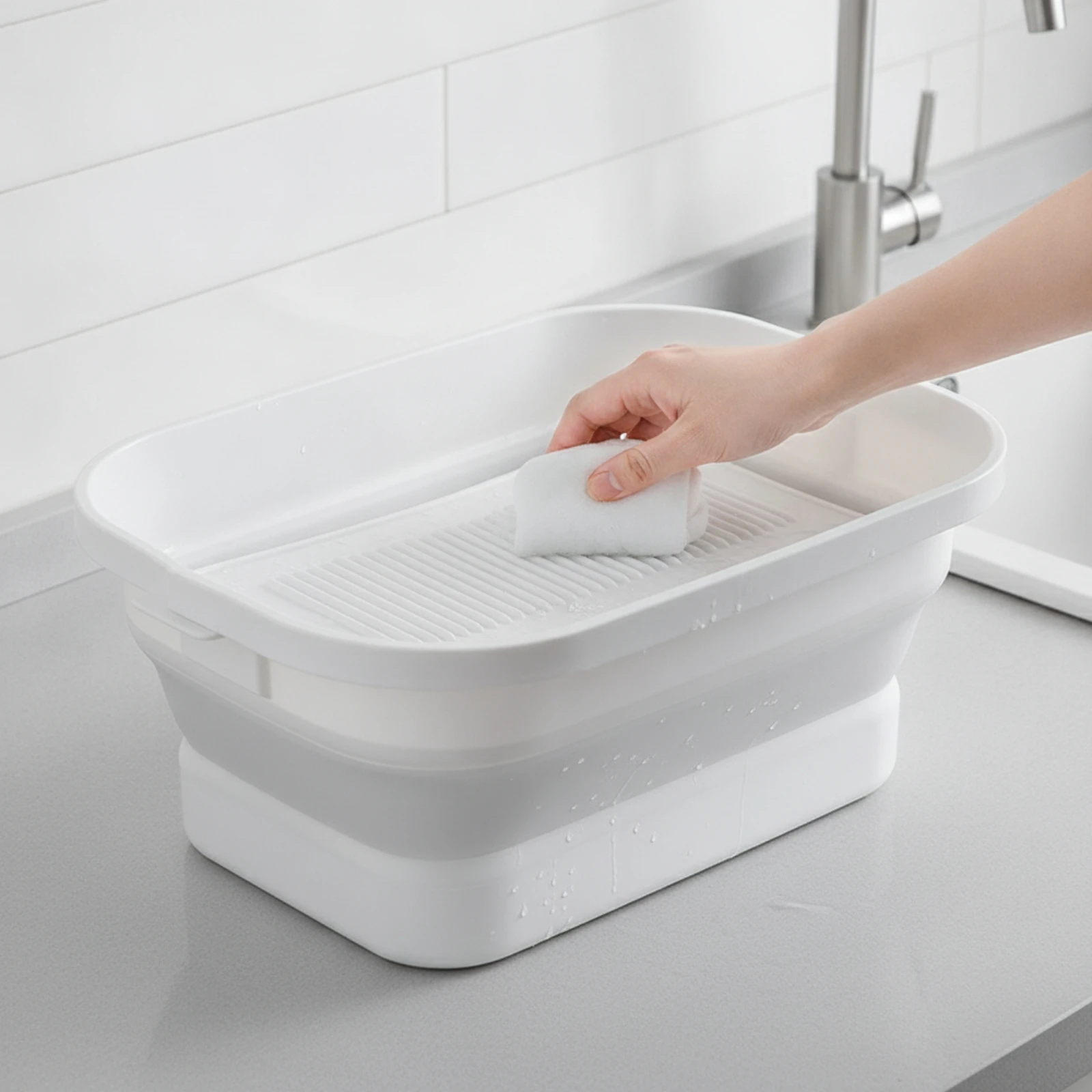 Laundry Basket with Washboard Compact Collapsible Laundry Basket Foldable Wash Basin 2-in-1 Lightweight for Renters, Dorm Rooms