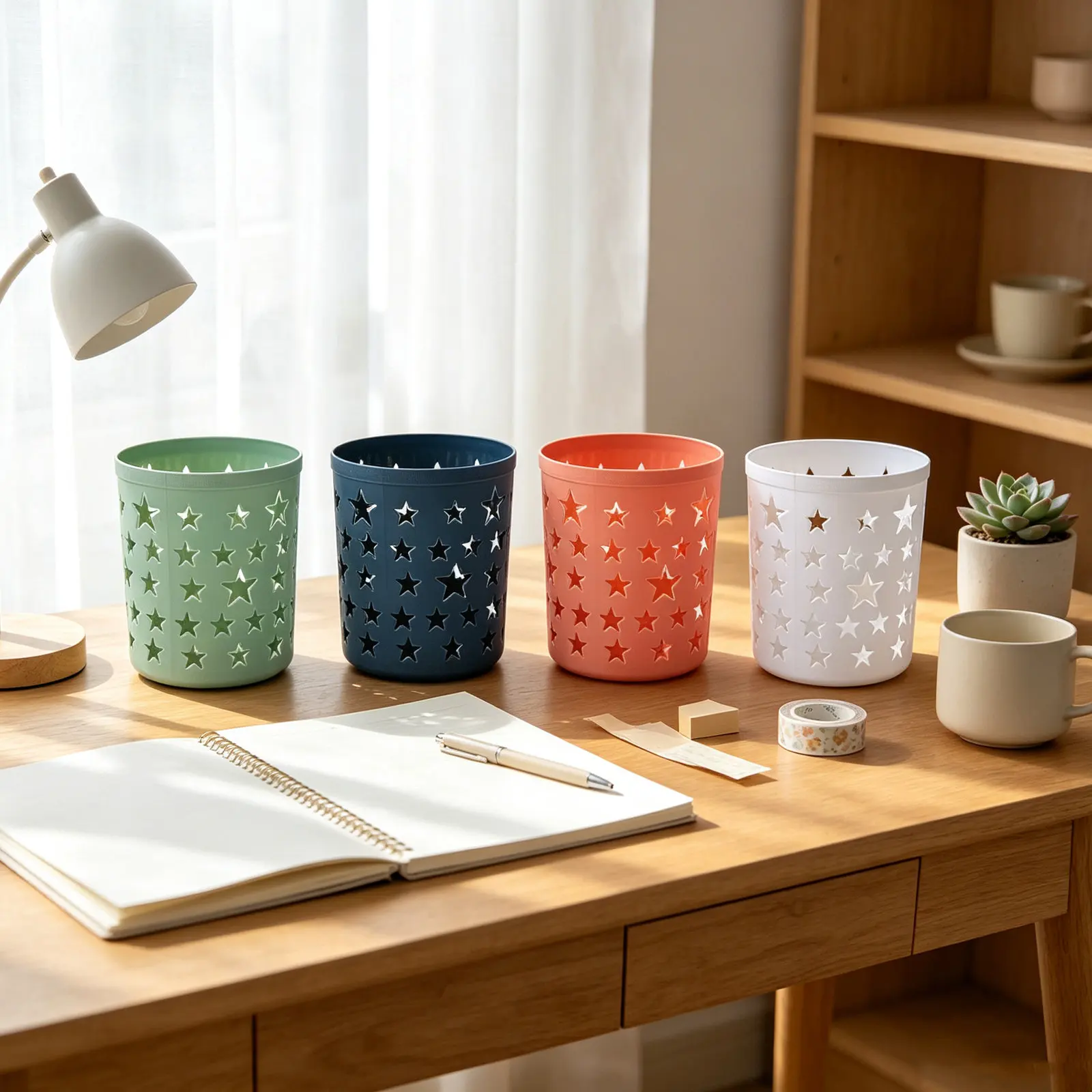 4Pcs Decorative Storage Buckets Five-Pointed Star Hollowed Pen Holders Desktop Organizer Pen Container Brush Holder