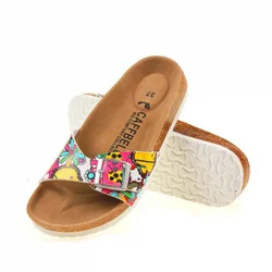 Multi colors leather print men women cork sandals brand designer flip flops unisex couple mixed color beach slippers clog shoes