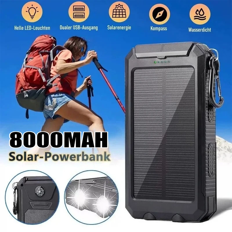 

8000mah Outdoor Portable Lamp with Compass Dual Led Lights Power Bank USB Solar Charging Outdoor Emergency Waterproof Lamp